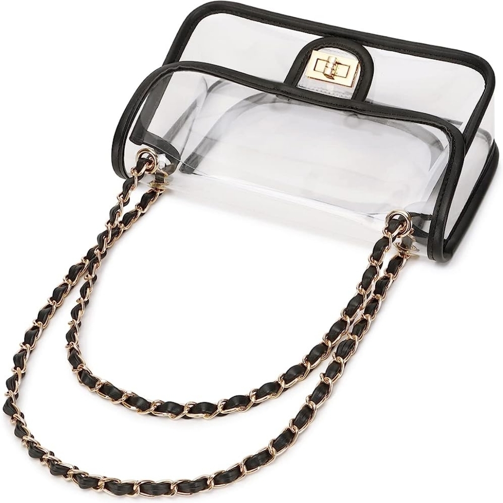 Womens PVC Clear Crossbody Handbag Black Trim Stadium Approved Clear Bag - Picture 5 of 8